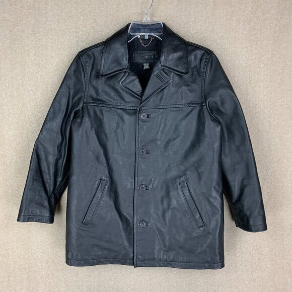 Vintage J Crew Leather Jacket Sz Medium (Fits a Size Small) Black Wool Lined Y2K